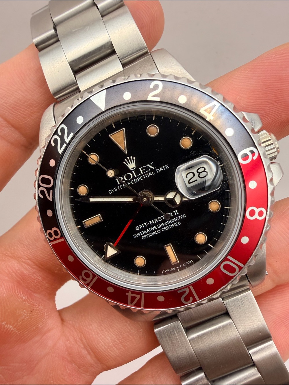 Rolex GMT-Master II Stainless Steel Watch - Black Dial, Red/Black Bezel COKE